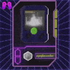 a video game with a purple background and a yellow button that says a on it