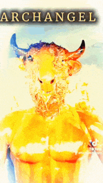 a poster for archangel shows a bull with horns on its head