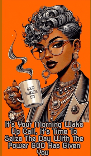 a woman wearing glasses is holding a cup of coffee that says good morning luv .
