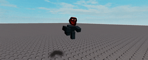 a cartoon character with a red face is standing on a tiled floor