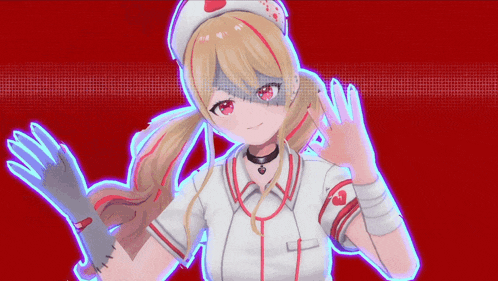 a girl in a nurse 's outfit has a bandaged arm