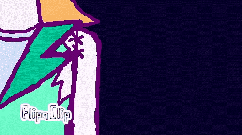 a pixel art drawing of a person 's shoulder with the words flip clip written on it .