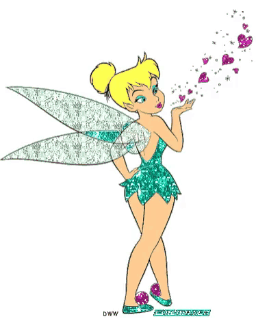 tinkerbell is blowing hearts out of her hand and has a watermark that says dww