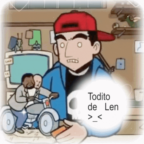 a cartoon of a man holding a skull that says todito de len > <