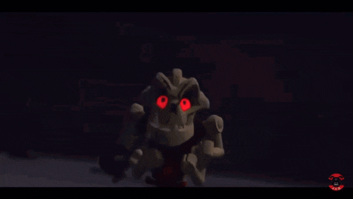 a cartoon skeleton with red eyes holding a hammer