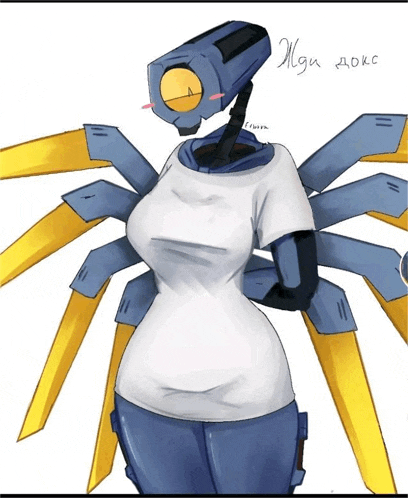 a drawing of a robot with a white shirt and yellow wings has the letters jdn on it