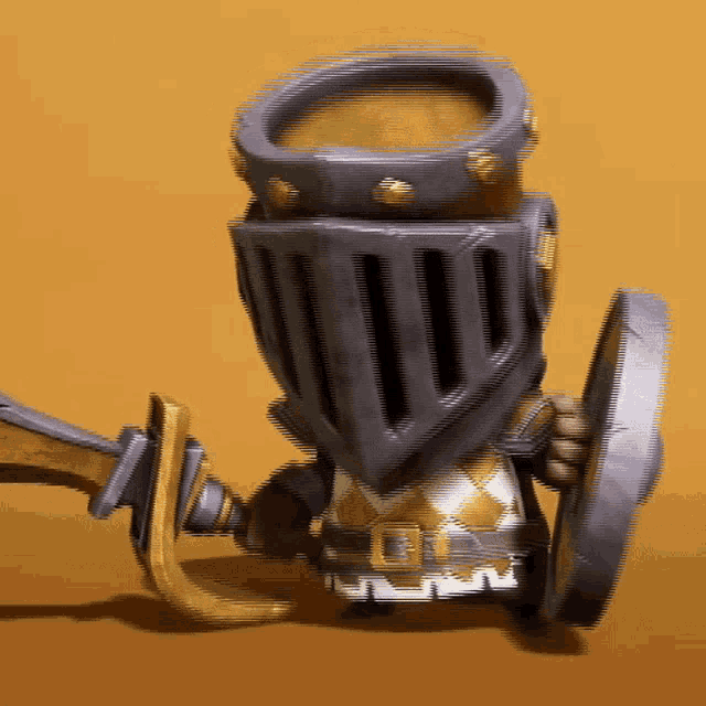 a 3d model of a knight holding a shield and sword