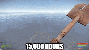 a video game screen shows a person holding a shovel and the words 15,000 hours