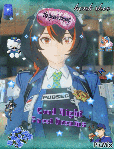 a picture of a girl with a sleep mask that says the queen is stepping