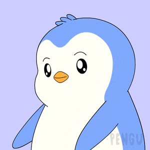 a blue penguin is holding a hamburger with the word pengu on the bottom