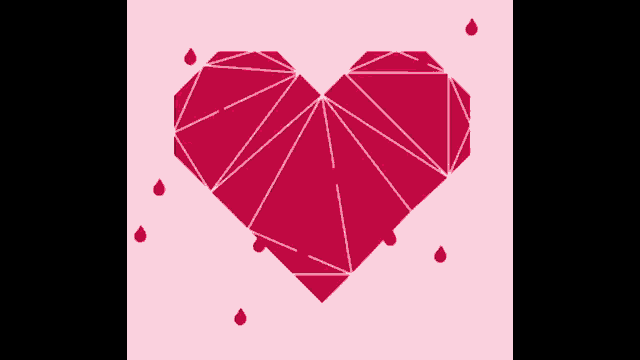 a pink heart surrounded by lines and drops of blood