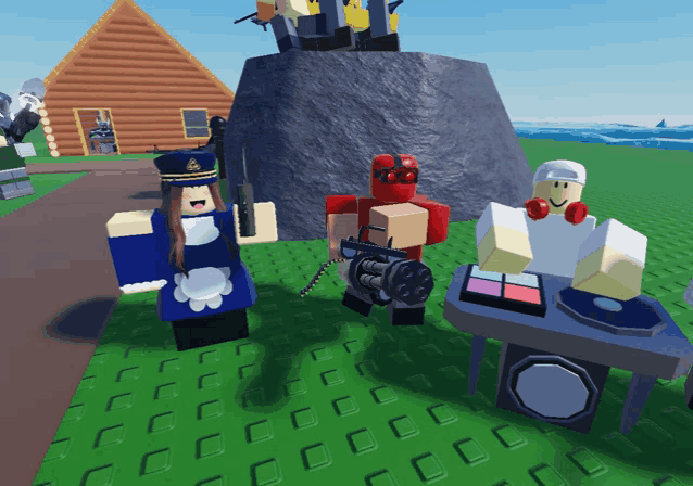 a girl in a maid outfit stands next to a man with a gun in a video game