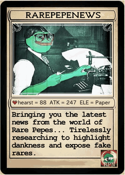 a card that says rarepepenews has a picture of pepe the frog on it