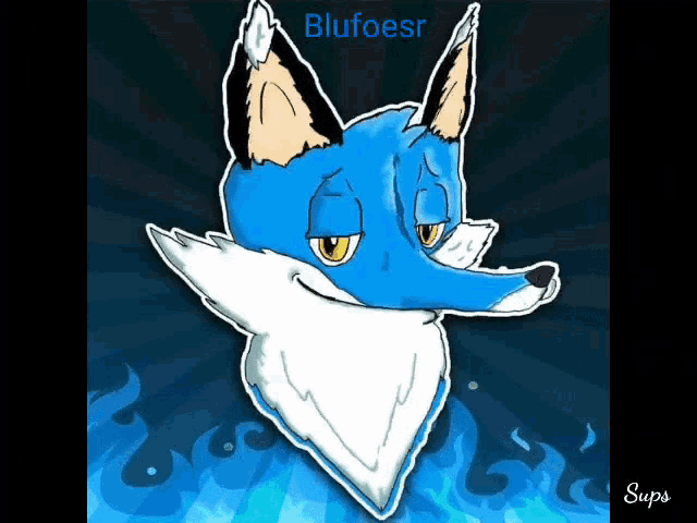 a drawing of a blue fox with the name blufoesr on the bottom