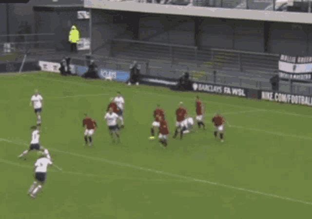 a group of soccer players are playing on a field with a nike advertisement behind them
