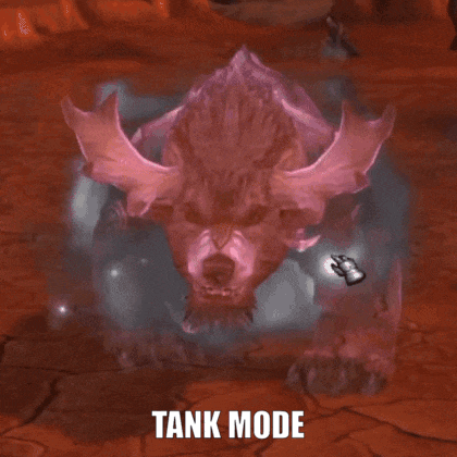 a video game screen shows a monster and the words tank mode below it