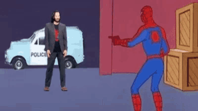 a cartoon of a man in a suit standing next to a spider-man .