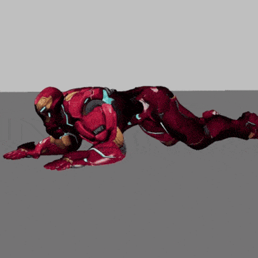 a 3d rendering of an iron man laying on the ground