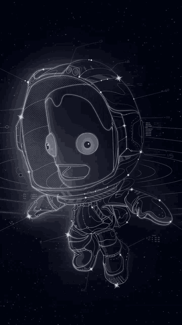 a drawing of an astronaut with a helmet on floating in space