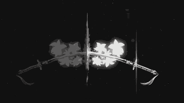 a samurai sword with a reflection of flowers in the blade