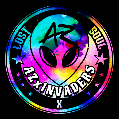 a colorful logo for lost soul alien invaders x