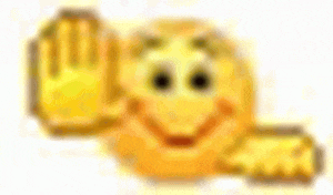 a close up of a smiley face giving the middle finger on a white background .