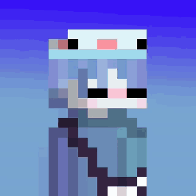 a pixel art drawing of a person with a blue sky in the background