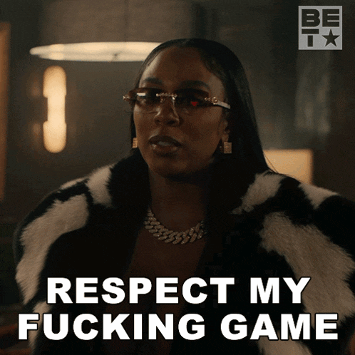a woman says respect my fucking game in a fur coat