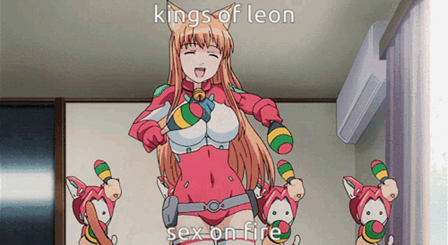 a cartoon of a girl with a cat ear and the words kings of leon