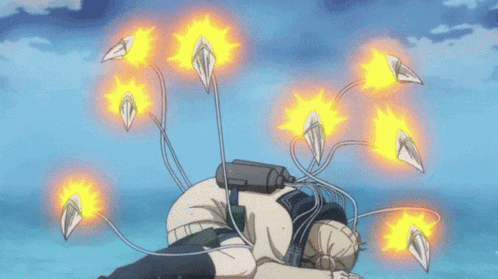 a girl in a school uniform is laying on the ground with a bunch of fire coming out of her head .