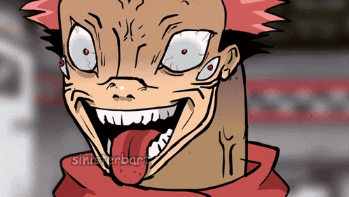 a cartoon drawing of a man with his tongue hanging out and the words sinisterbar on the bottom