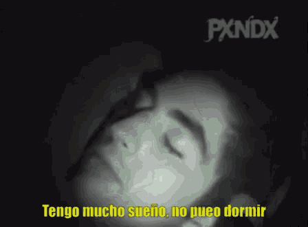 a black and white photo of a man sleeping with the words tengo mucho sueño no puedo dormir