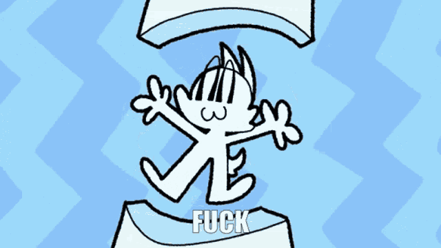 a cartoon drawing of a person with the word fuck on the bottom