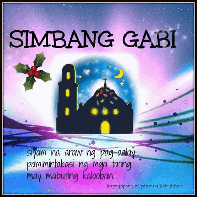 a picture of a church with the words simbang gabi on top