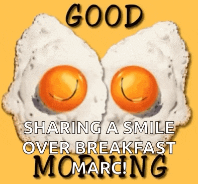a picture of two eggs with smiley faces on them and the words `` good sharing a smile over breakfast morning '' .