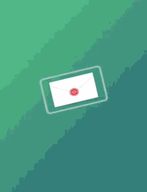 a white envelope with a red circle with the letter c on it