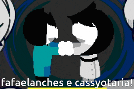 a cartoon of a man and a woman hugging with the words " fafaelanches e cassyotaria " written below them