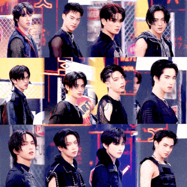a collage of photos of a group of young men with a red bull logo in the background