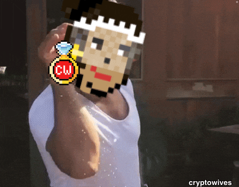 a pixel art of a man wearing a crown and a diamond ring with the letters cw on it