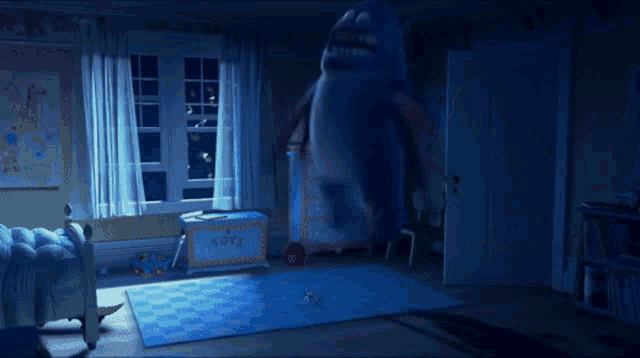 a room with a toy chest that says ' disney ' on the front