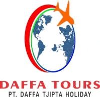 a logo for daffa tours with a plane flying over the earth