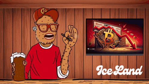 a cartoon of a man with a beer and a sign that says iceland on the bottom