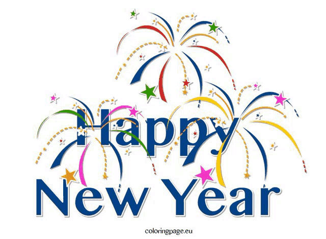 a colorful fireworks display with the words happy new year
