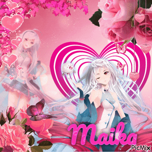 a picture of a girl with the name maiko written on it