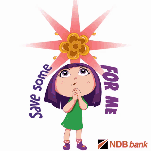 a cartoon of a girl with a flower on her head and the words save some for me below her