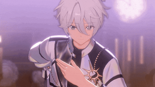 a cartoon character with white hair and a black and white outfit