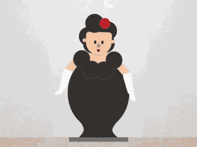 a cartoon drawing of a woman in a black dress