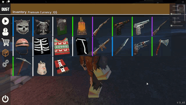 a screenshot of a video game called dust inventory