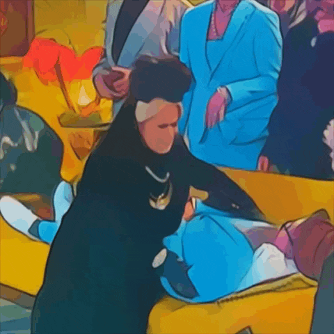 a cartoon drawing of a woman holding a baby in her lap