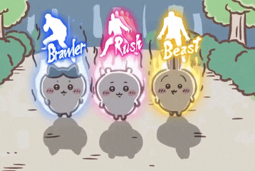 three cartoon characters with the words brawler rush and beast